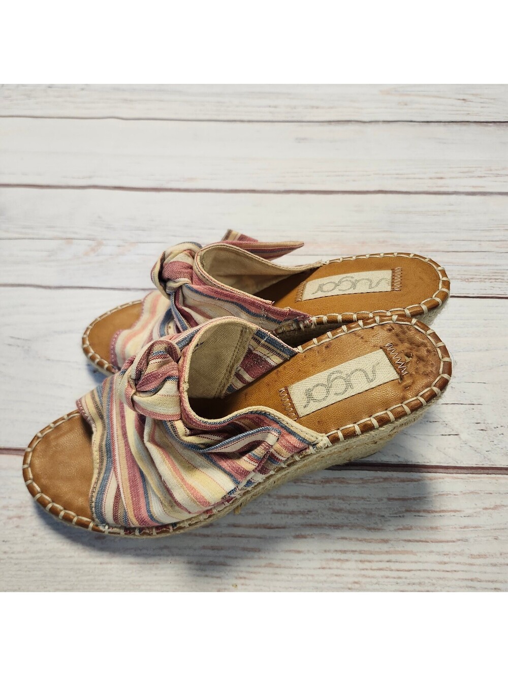 Sugar womens striped espadrille wedge slide sandals size 9.5 - Picture 2 of 9